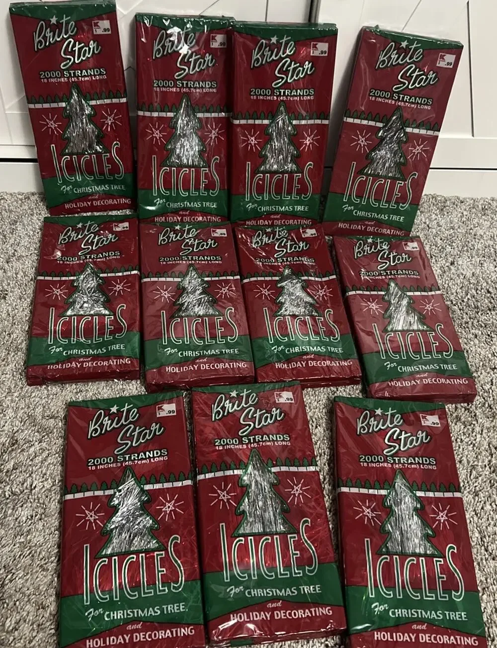 Lot of 11 Vintage Brite Star Silver Icicles Tinsel 22,000 Strands Kmart Sealed
